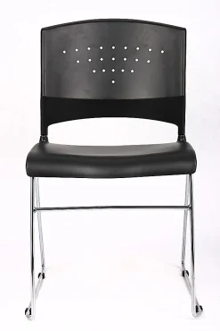 Boss Office Products Poly Stackable Chrome Chair, Black/Silver