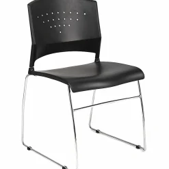 Boss Office Products Poly Stackable Chrome Chair, Black/Silver