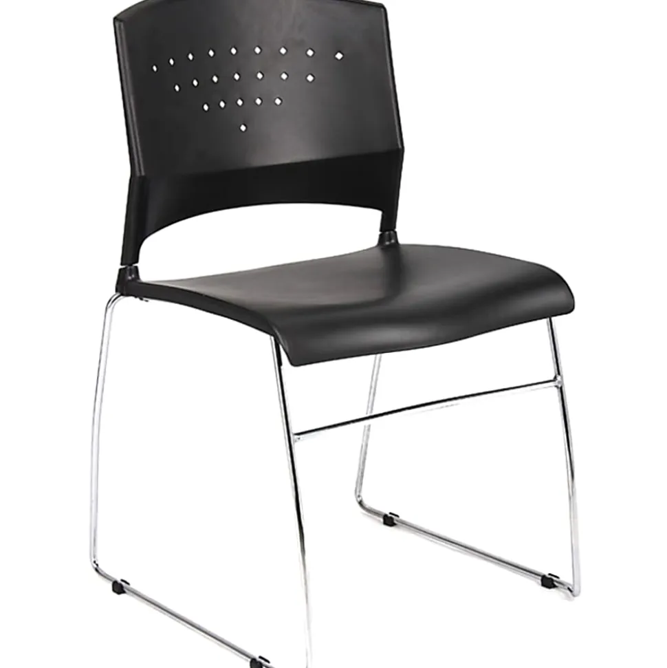 Boss Office Products Poly Stackable Chrome Chair, Black/Silver