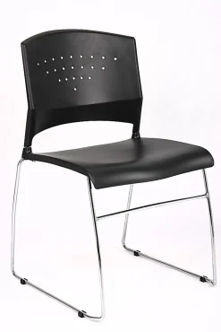 Boss Office Products Poly Stackable Chrome Chair, Black/Silver
