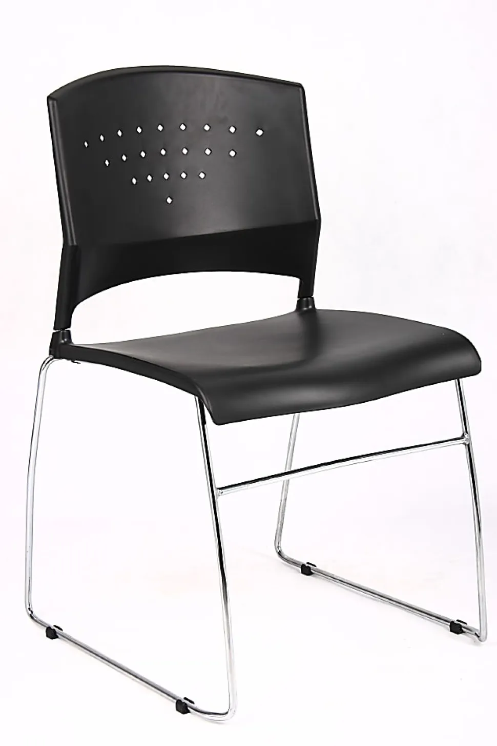 Boss Office Products Poly Stackable Chrome Chair, Black/Silver
