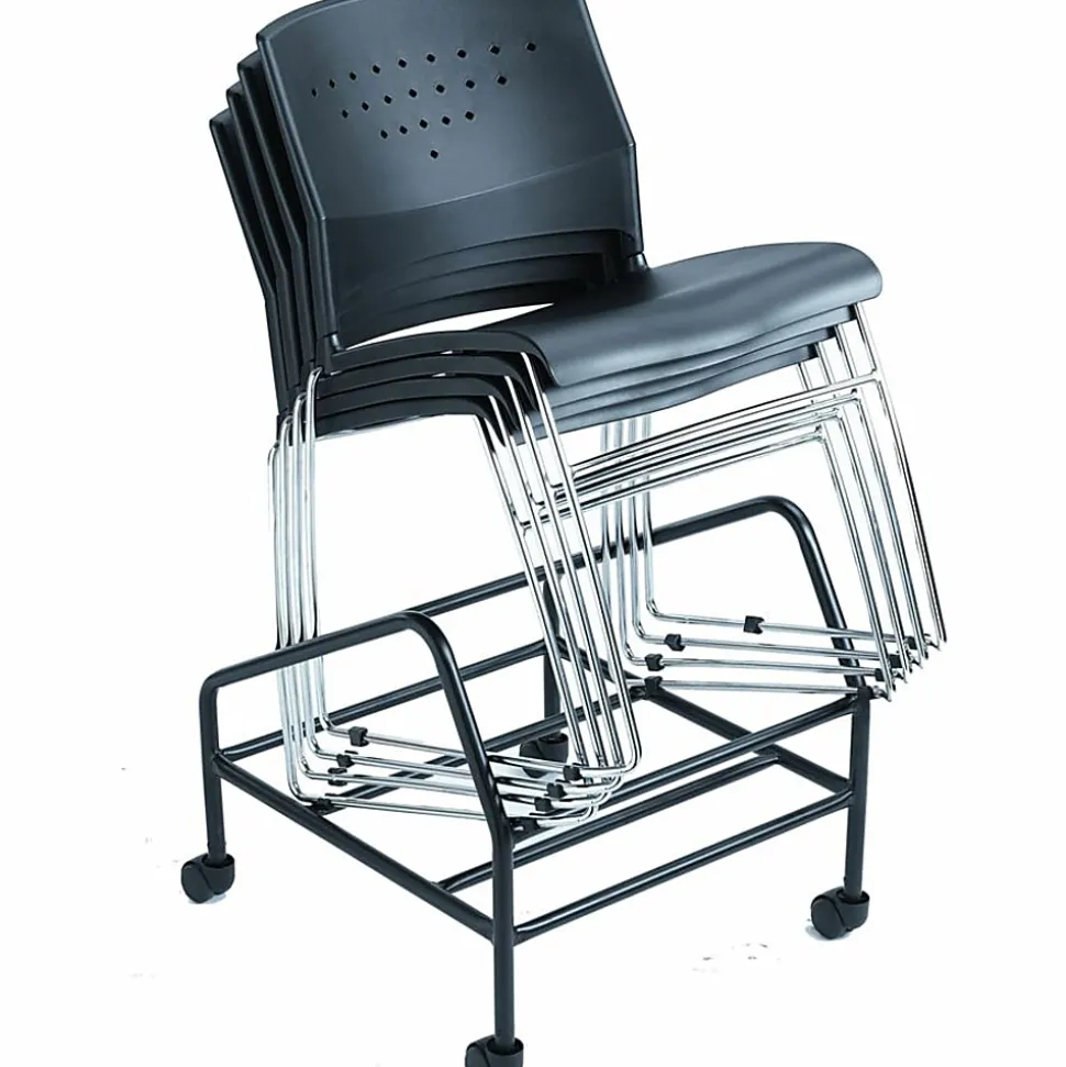 Boss Office Products Poly Stackable Chrome Chair, Black/Silver