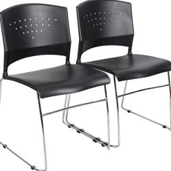 Boss Office Products Poly Stackable Chrome Chair, Black/Silver