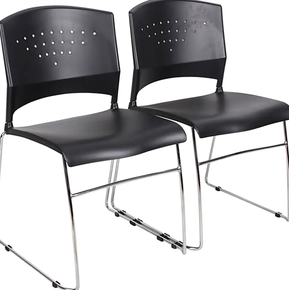 Boss Office Products Poly Stackable Chrome Chair, Black/Silver