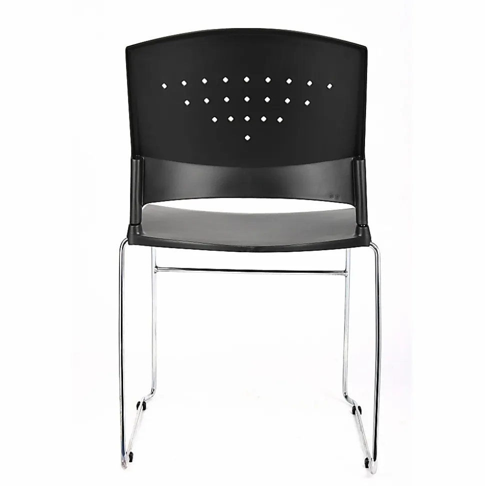 Boss Office Products Poly Stackable Chrome Chair, Black/Silver