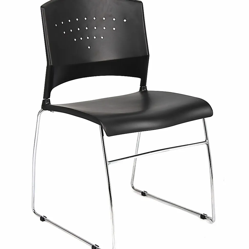 Boss Office Products Poly Stackable Chrome Chair, Black/Silver
