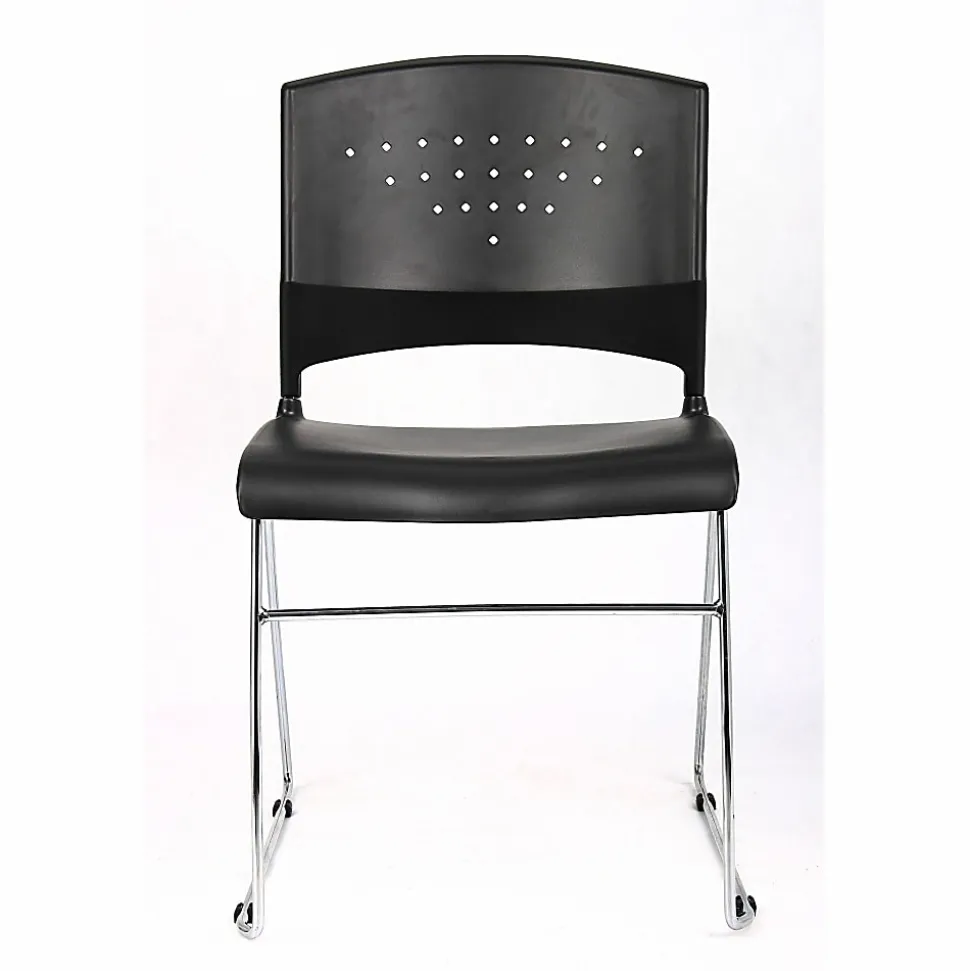 Boss Office Products Poly Stackable Chrome Chair, Black/Silver