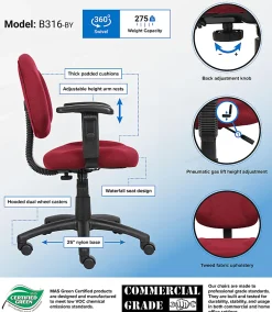 Boss Office Products Posture Mid-Back Task Chair, Black