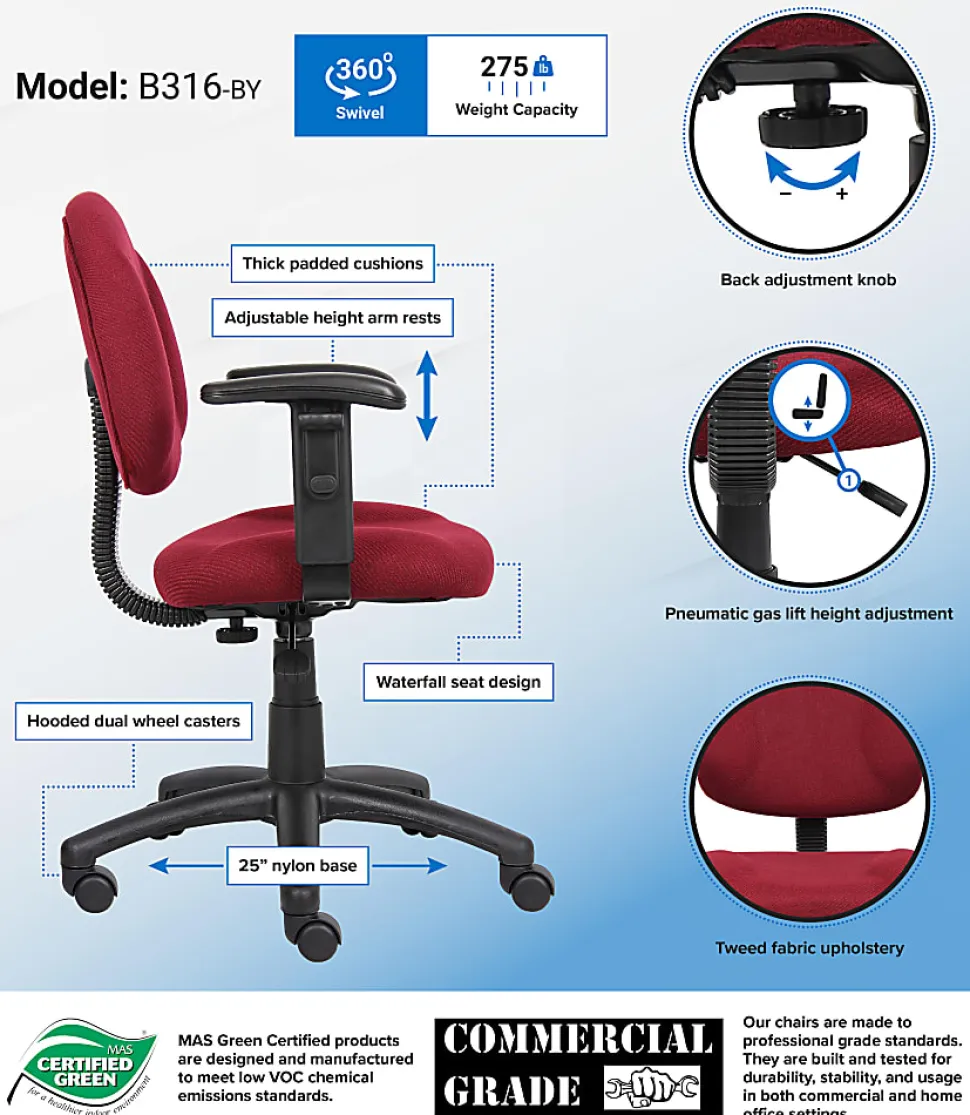 Boss Office Products Posture Mid-Back Task Chair, Black/Burgundy