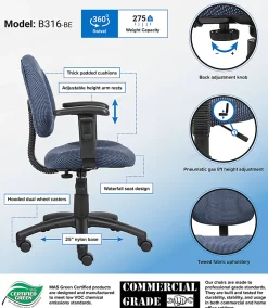Boss Office Products Posture Mid-Back Task Chair, Black/Blue