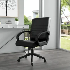 Boss Office Products Ribbed Back Ergonomic Faux Leather High-Back Task Chair, Black