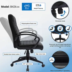 Boss Office Products Ribbed Back Ergonomic Faux Leather High-Back Task Chair, Black