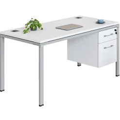 Boss Office Products Simple System Workstation Desk With Pedestal, 66" x 24", White