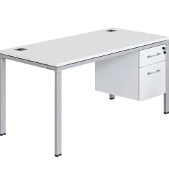 Boss Office Products Simple System Workstation Desk With Pedestal, 66" x 24", White