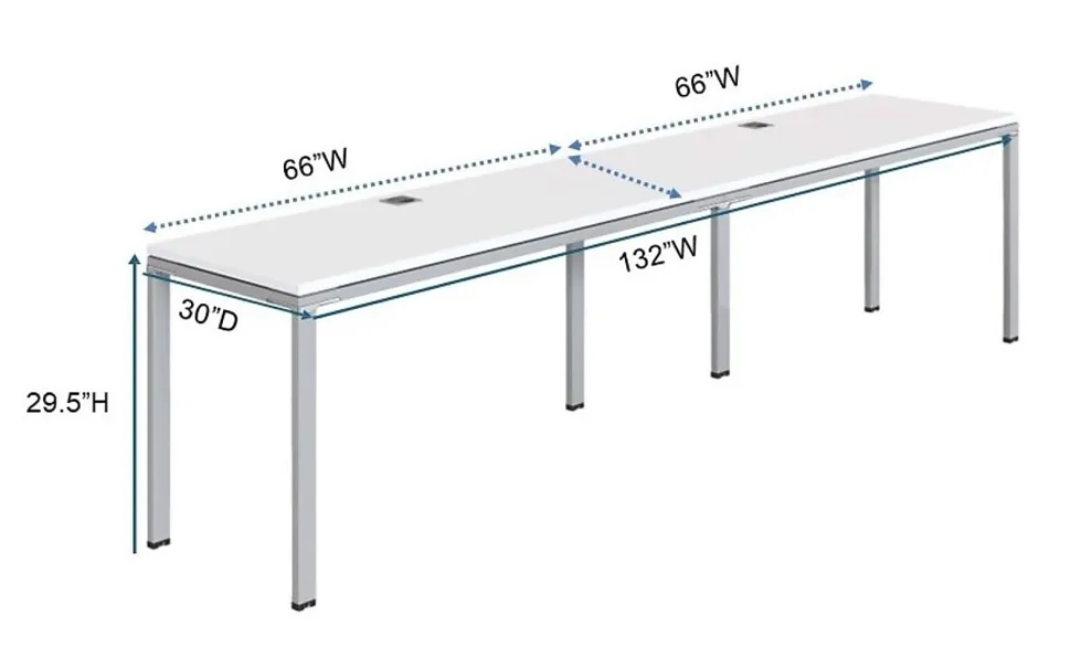 Boss Office Products Simple System Workstation Double Desks, 132" x 30", White