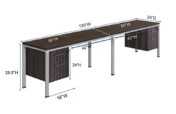 Boss Office Products Simple System Double Desk, Side By Side With 2 Pedestals, 29-1/2”H x 120”W x 24”D, Driftwood