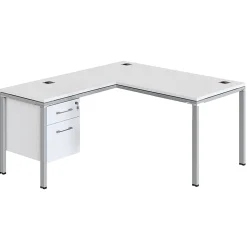 Boss Office Products Simple System Workstation L-Desk with Return & Pedestal, 29-1/2”H x 48”W x 59-7/16”D, White