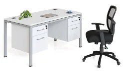 Boss Office Products Simple System Workstation Desk With 2 Pedestals, 71" x 30", White