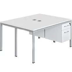 Boss Office Products Simple System Workstation Double Desks, Face To Face With 2 Pedestals, 24”H x 66”W x 29-1/2”D, White