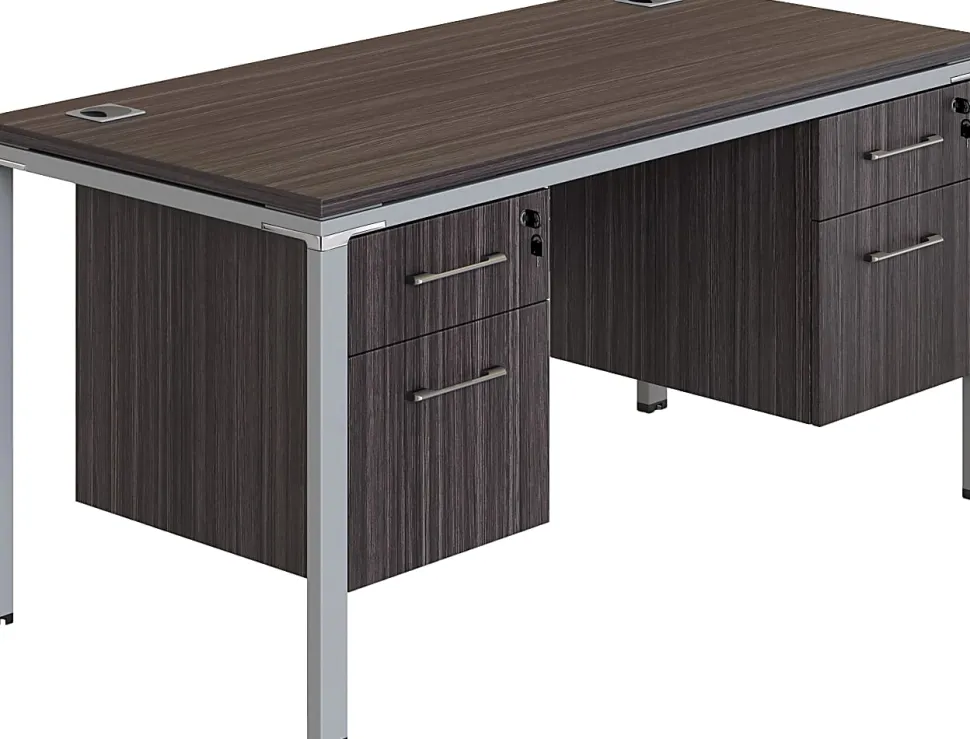 Boss Office Products Simple System Workstation Desk With 2 Pedestals, 60" x 30", Driftwood