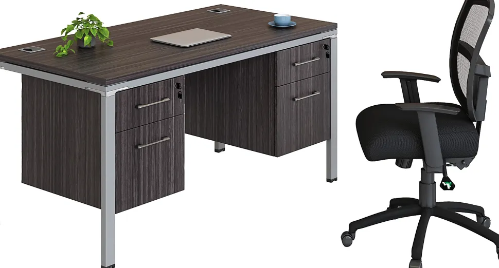 Boss Office Products Simple System Workstation Desk With 2 Pedestals, 60" x 24", Driftwood