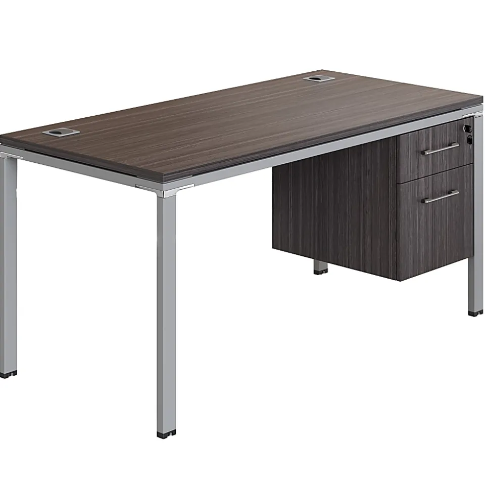Boss Office Products Simple System Workstation Desk With Pedestal, 66" x 30", Driftwood