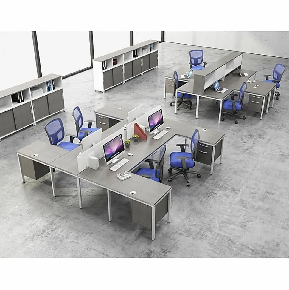 Boss Office Products Simple System Workstation Desk With Pedestal, 66" x 30", Driftwood