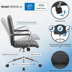 Boss Office Products Sleek Ribbed Vinyl Task Chair, Black