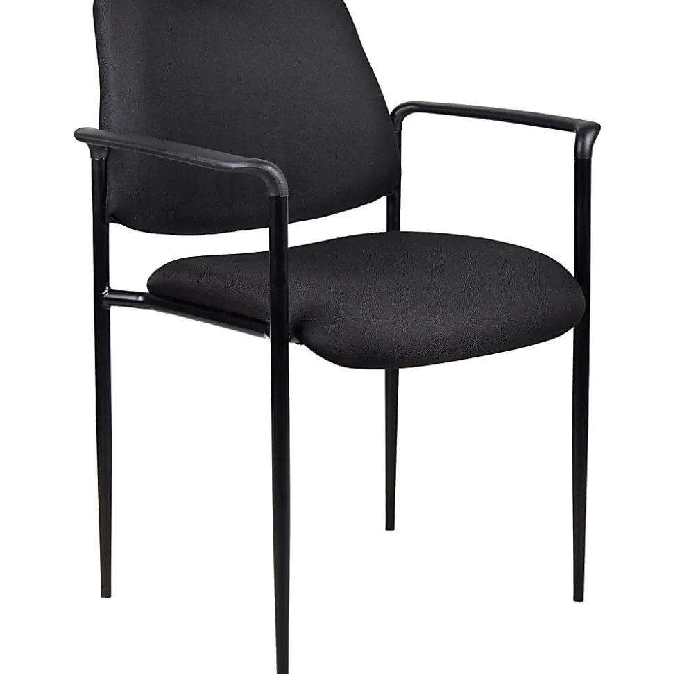 Boss Office Products Square Back Diamond Stacking Chair W/Arm In Black