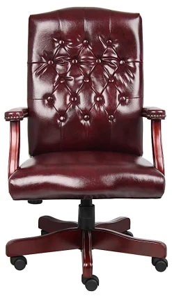 Boss Office Products Traditional Ergonomic High-Back Executive Chair, 47"H, Burgundy/Mahogany