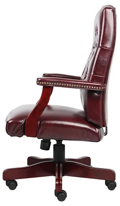 Boss Office Products Traditional Ergonomic High-Back Executive Chair, 47"H, Burgundy/Mahogany