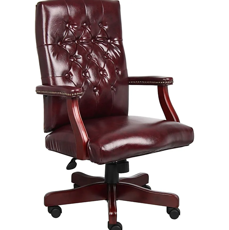 Boss Office Products Traditional Ergonomic High-Back Executive Chair, 47"H, Burgundy/Mahogany