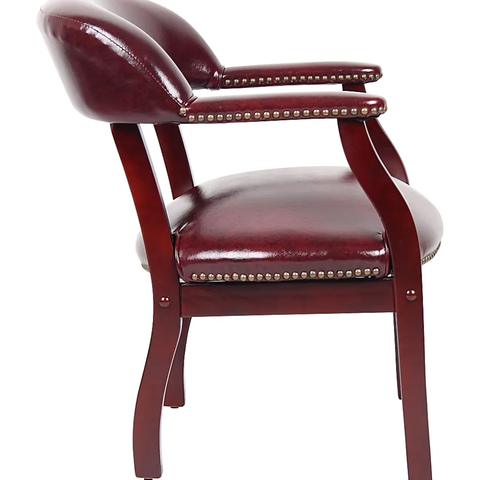 Boss Office Products Traditional Tufted Conference Chair, Oxblood/Mahogany