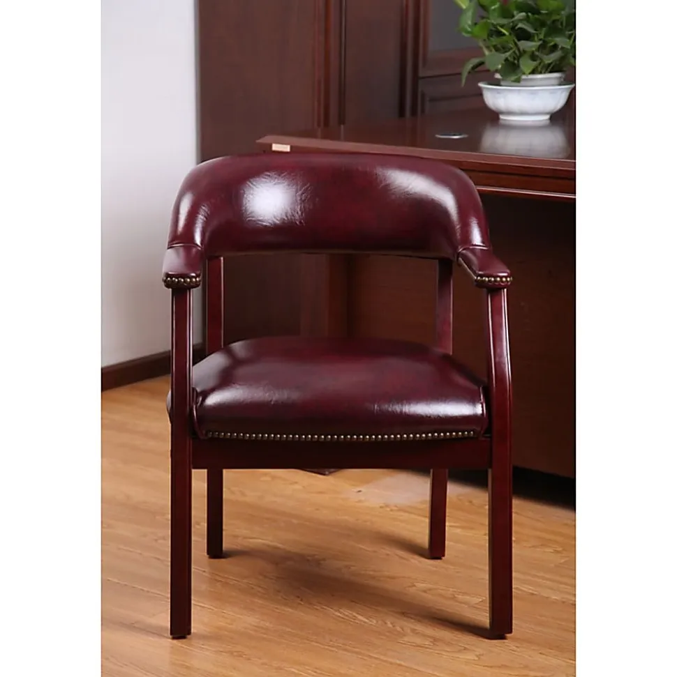 Boss Office Products Traditional Tufted Conference Chair, Oxblood/Mahogany