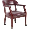 Boss Office Products Traditional Tufted Conference Chair With Casters, Burgundy/Mahogany