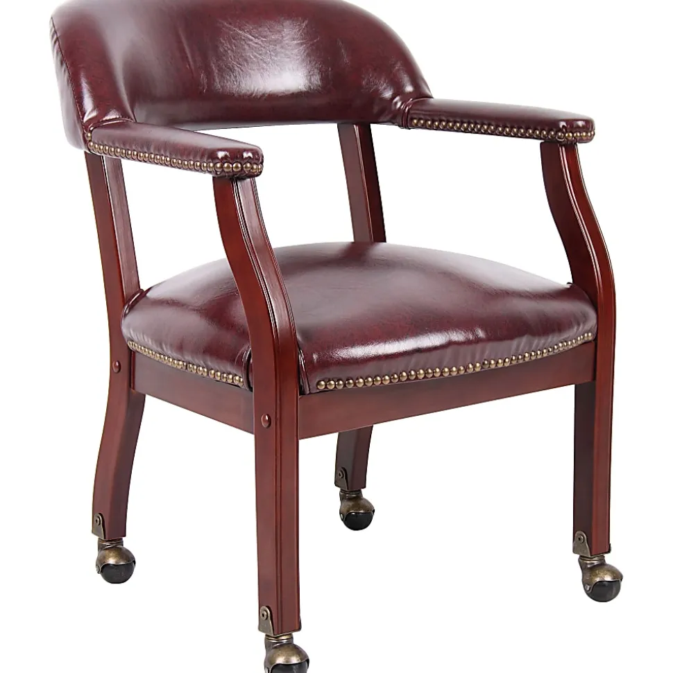 Boss Office Products Traditional Tufted Conference Chair With Casters, Burgundy/Mahogany