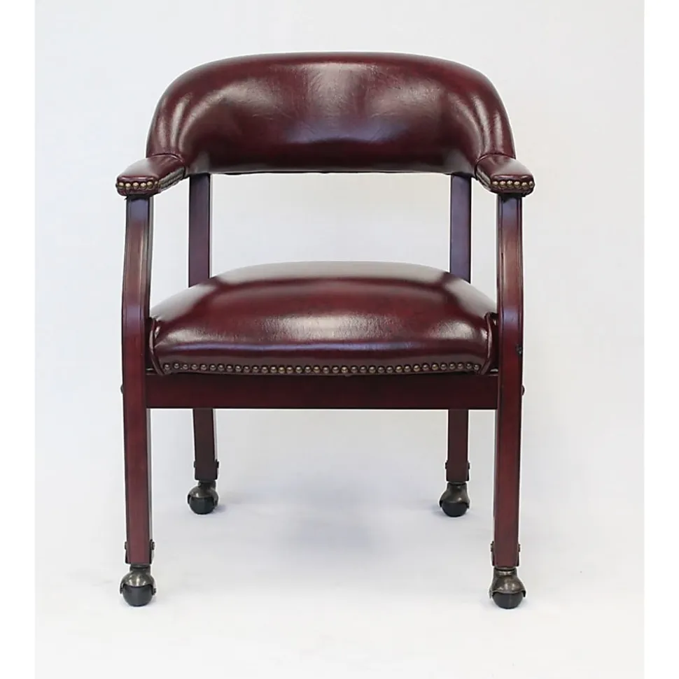 Boss Office Products Traditional Tufted Conference Chair With Casters, Burgundy/Mahogany