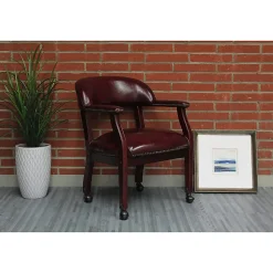 Boss Office Products Traditional Tufted Conference Chair With Casters, Burgundy/Mahogany