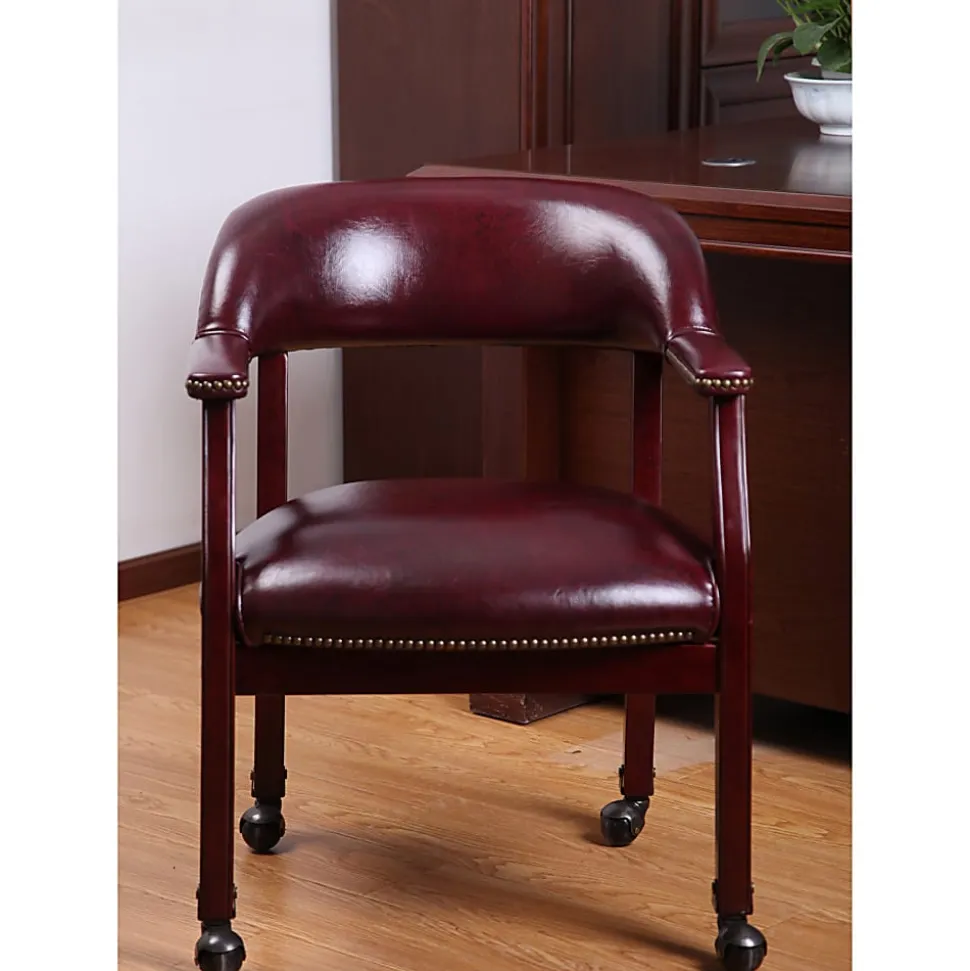 Boss Office Products Traditional Tufted Conference Chair With Casters, Burgundy/Mahogany