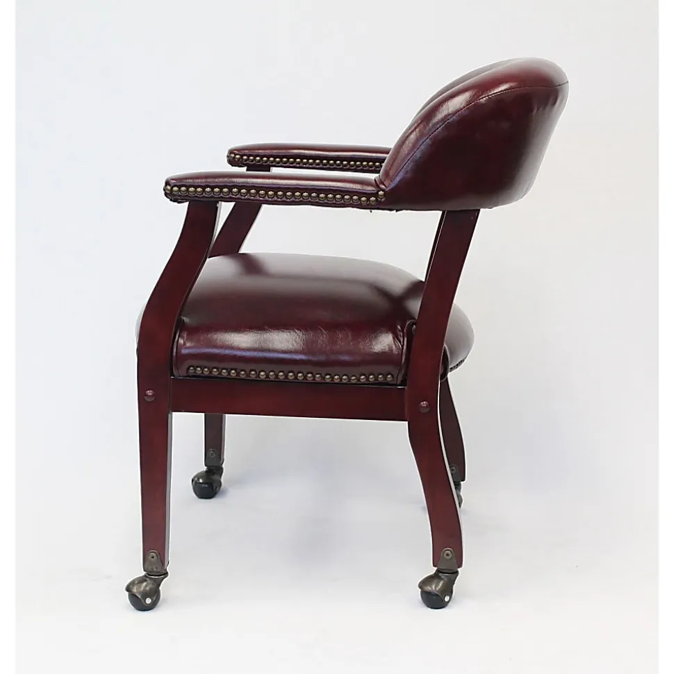 Boss Office Products Traditional Tufted Conference Chair With Casters, Burgundy/Mahogany