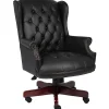 Boss Office Products Traditional Ergonomic Vinyl High-Back Executive Chair, Black/Mahogany