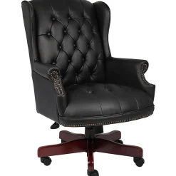 Boss Office Products Traditional Ergonomic Vinyl High-Back Executive Chair, Black/Mahogany