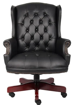 Boss Office Products Traditional Ergonomic Vinyl High-Back Executive Chair, Black/Mahogany