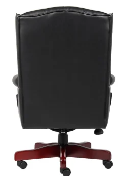Boss Office Products Traditional Ergonomic Vinyl High-Back Executive Chair, Black/Mahogany