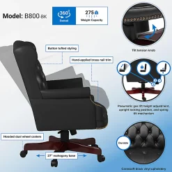 Boss Office Products Traditional Ergonomic Vinyl High-Back Executive Chair, Black/Mahogany