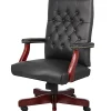 Boss Office Products Traditional Tufted Conference Chair, Black/Mahogany