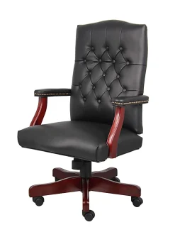 Boss Office Products Traditional Ergonomic High-Back Executive Chair, 47"H,Black/Mahogany