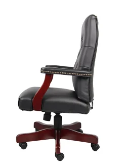 Boss Office Products Traditional Ergonomic High-Back Executive Chair, 47"H,Black/Mahogany