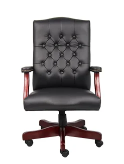 Boss Office Products Traditional Tufted Conference Chair, Black/Mahogany