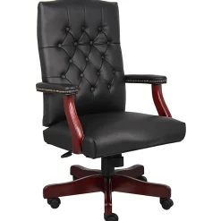 Boss Office Products Traditional Tufted Conference Chair, Black/Mahogany
